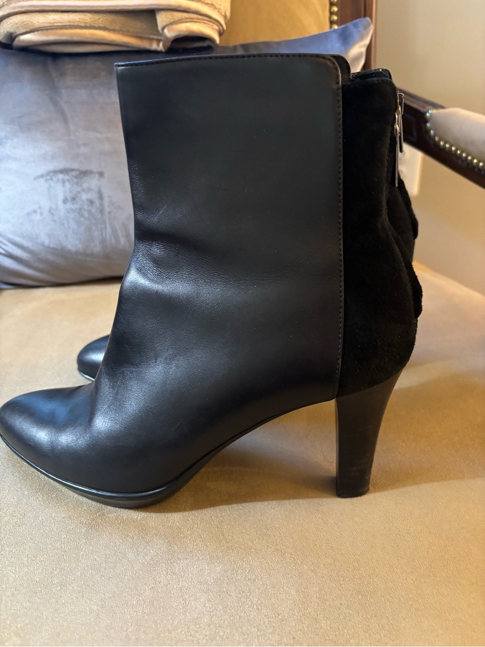 Aquatalia Black Leather & Suede Ankle Boots